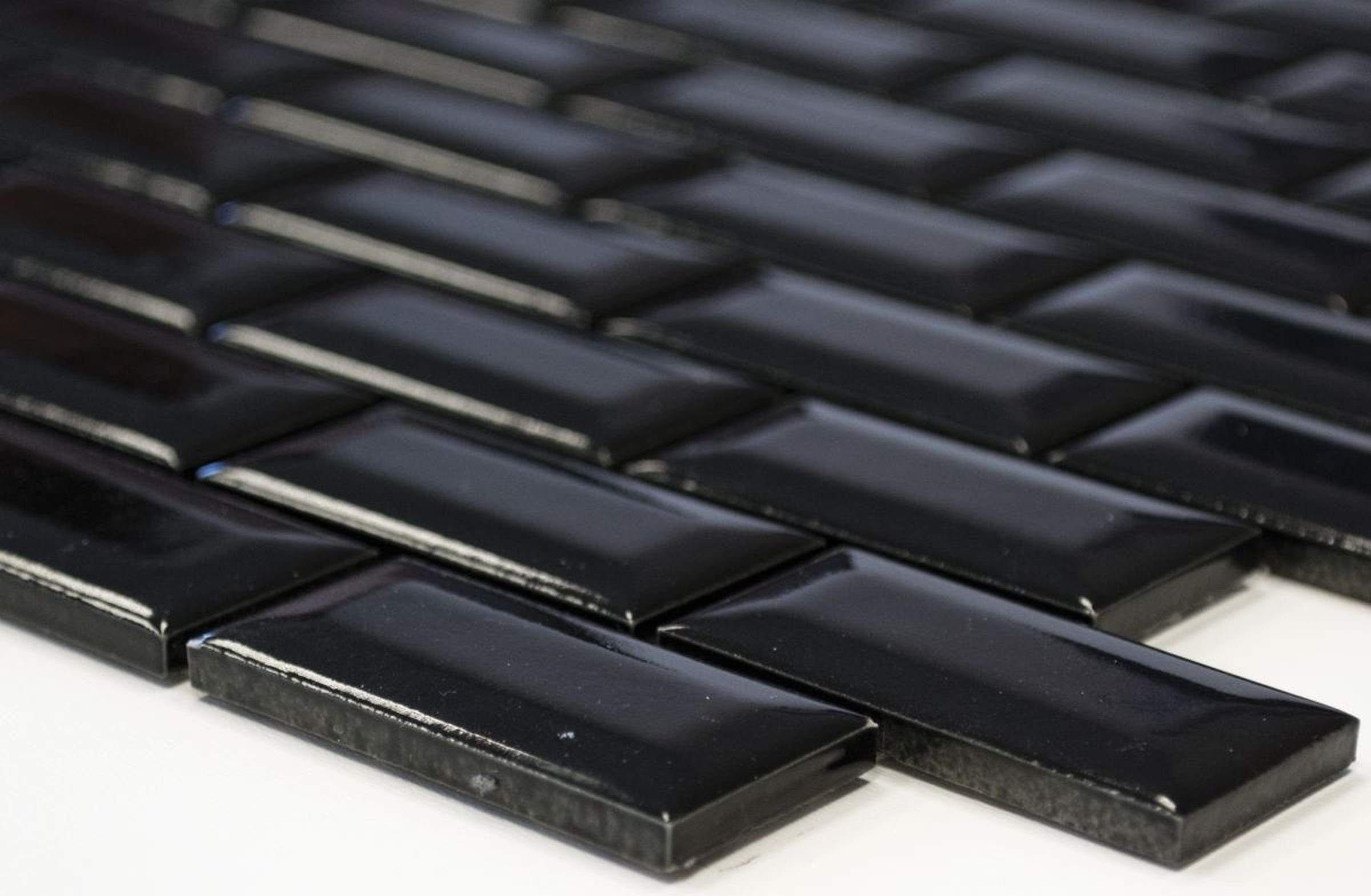 Mosani Mosaikfliesen Mini Metro Mosaik Schwarz Facette Mosaikfliese Keramik Küche