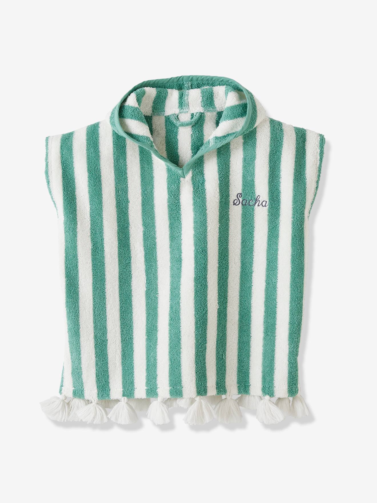 Poncho de bain bébé à rayures personnalisable rose