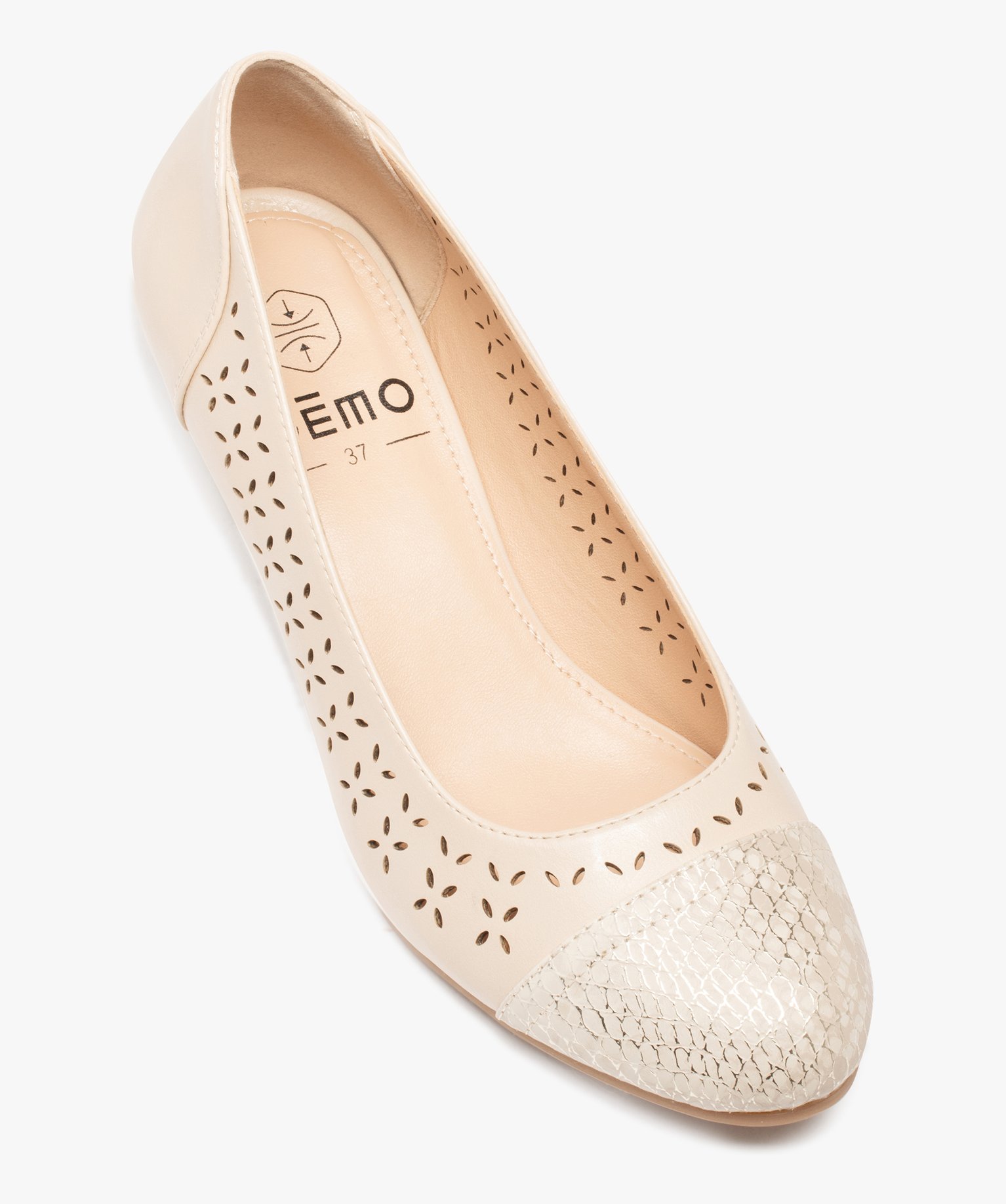 Escarpins femme à talon dessus ajouré et métallisé beige | GEMO