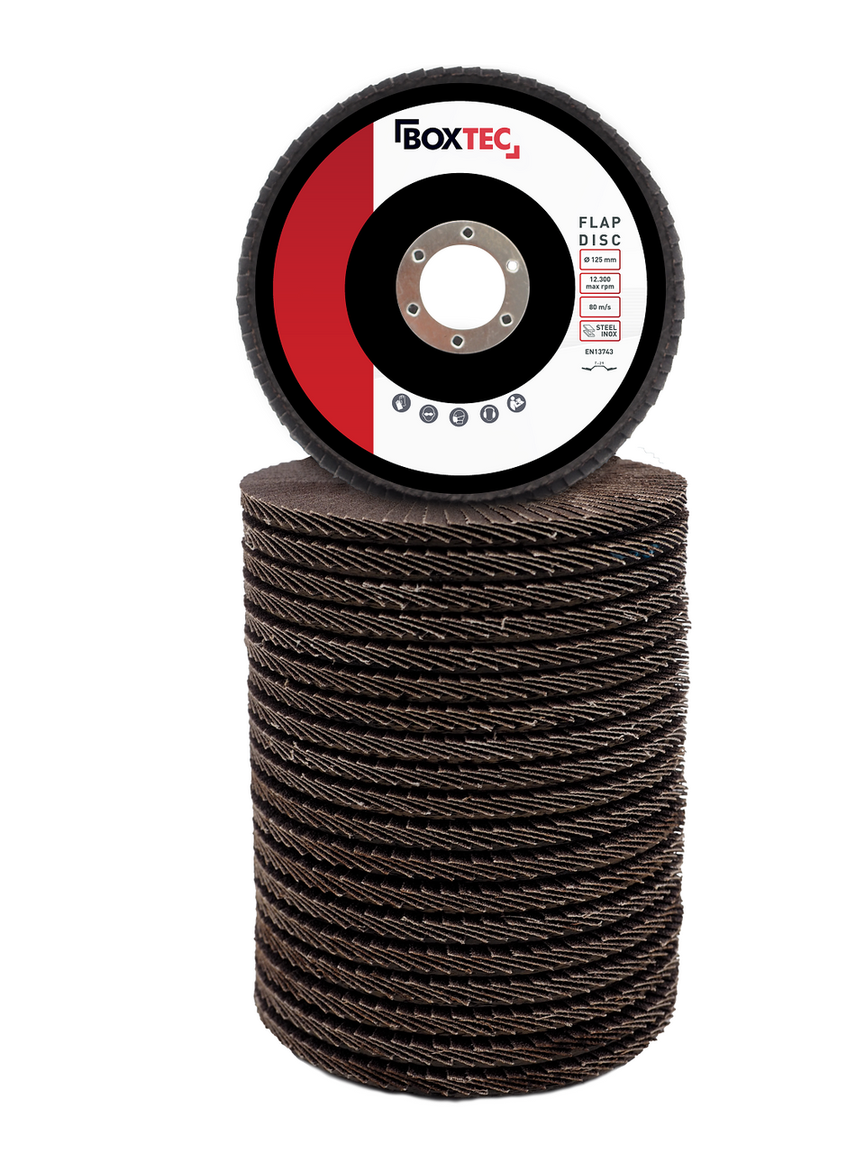 BOXTEC Fächerscheiben BRAUN 125mm Lamellenscheiben Schleifscheiben für Metall & Holz 20er Pack P60