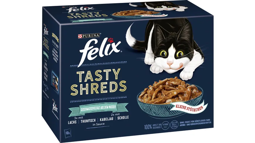 PURINA FELIX Tasty Shreds Geschmacksvielfalt aus dem Wasser Katzennassfutter 800 g
