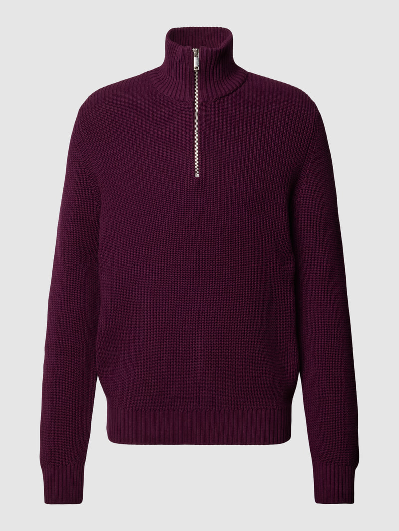 Strickpullover mit Stehkragen in aubergine