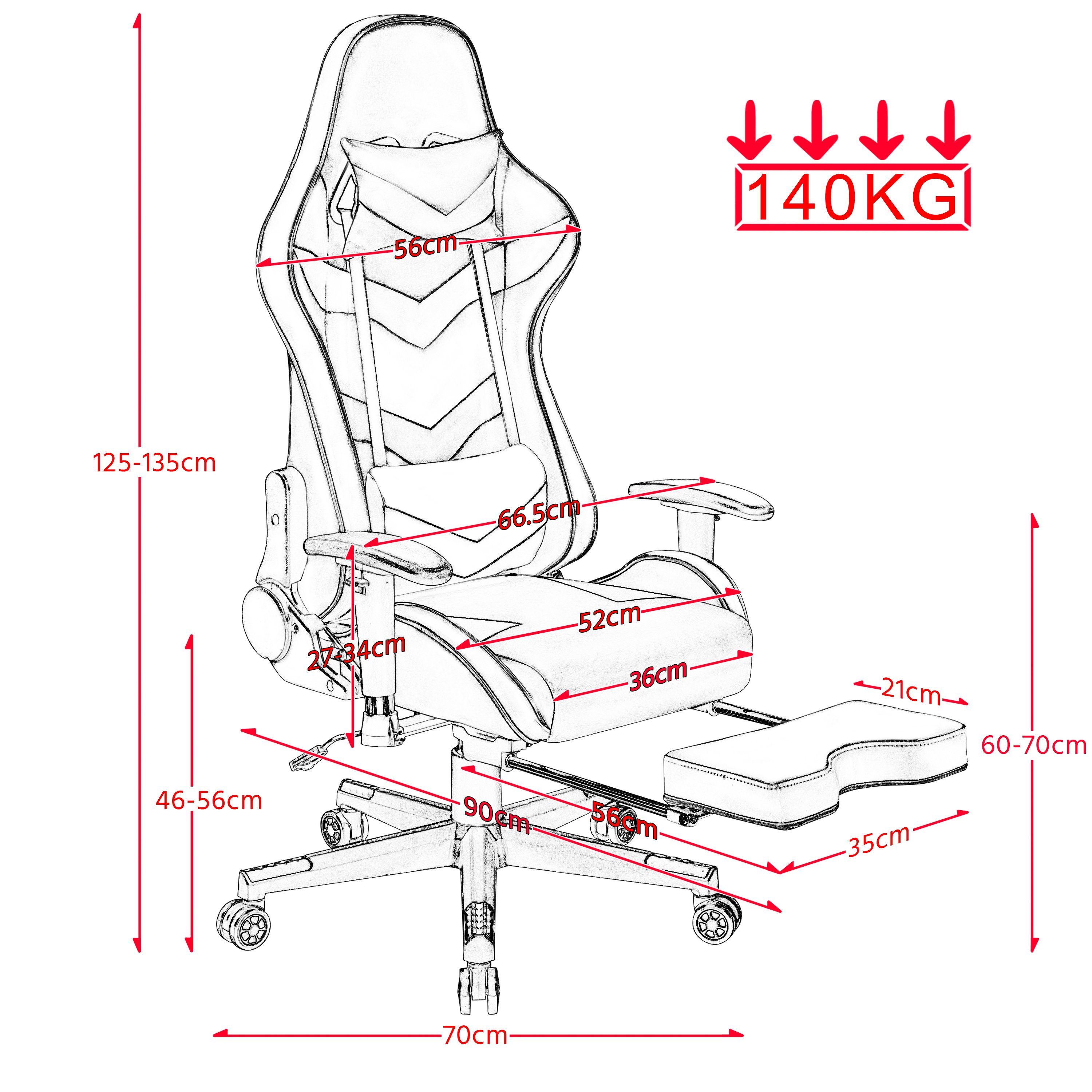 Yaheetech Gaming Chair, Gaming Stuhl mit einstellbaren Armlehnen