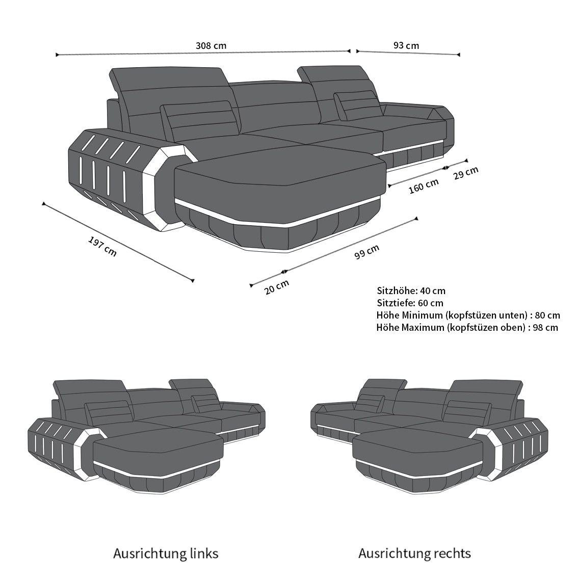 Sofa Dreams Ecksofa Designer Polster Stoff Sofa Roma L Form H Strukturstoff Stoffsofa, Couch wahlweise mit Bettfunktion