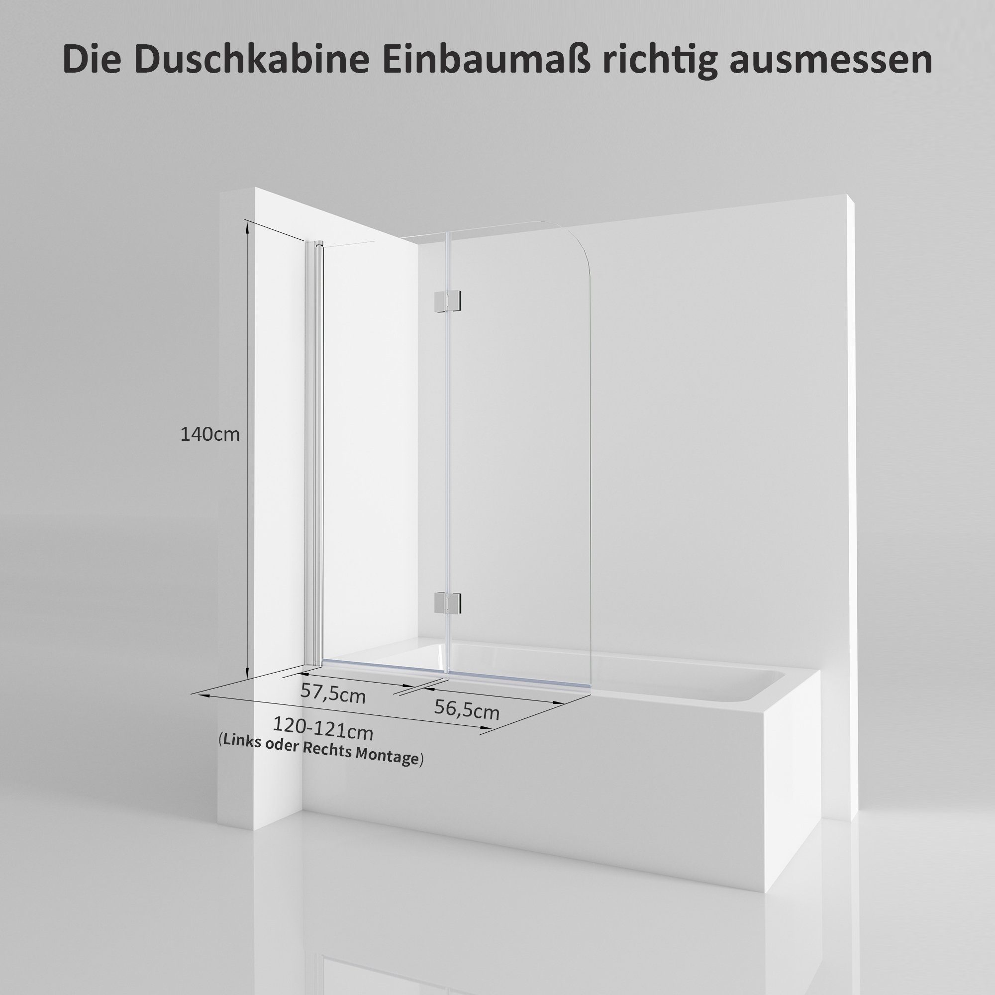 Boromal Badewannenaufsatz Duschtrennwand Badewanne Faltbar 120x140cm Duschwand Klappbar 2/ 3-tlg, (Klarglas /Teilsatiniert glas), Badewannenfaltwand Glaswand 6mm ESG Glas