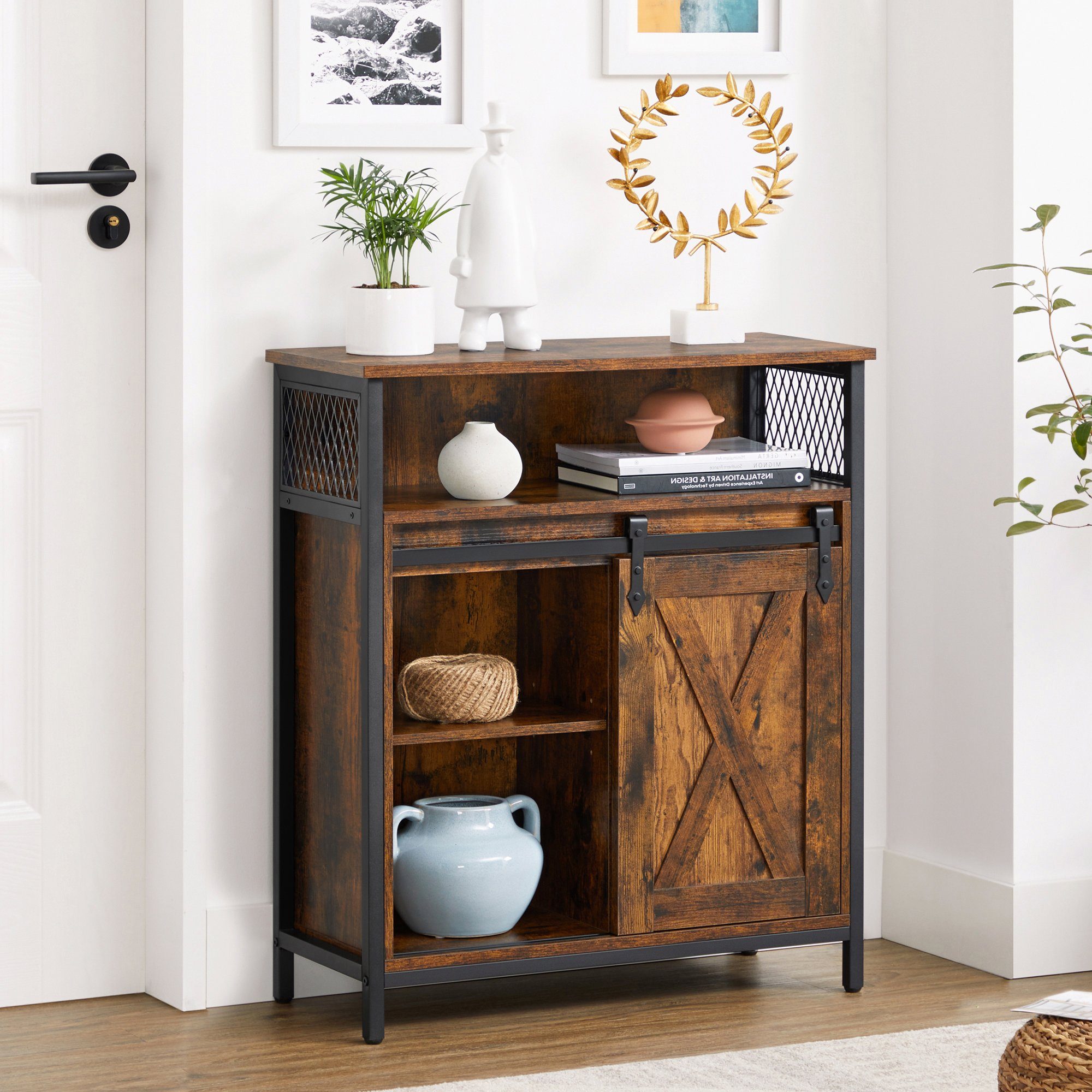 VASAGLE Sideboard Aufbewahrungsschrank, 70 x 30 x 80 cm, mit Schiebetür