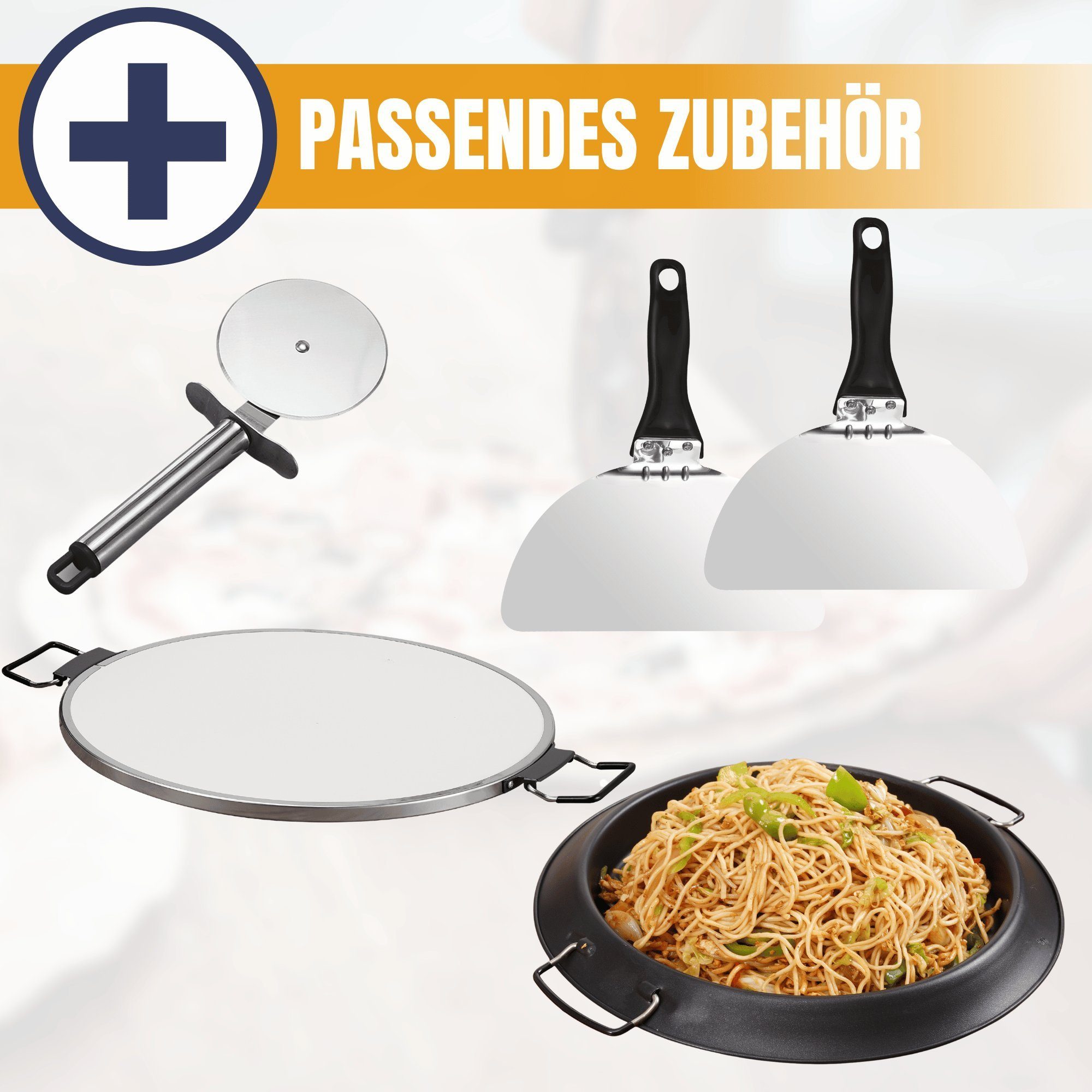 Sommertal Pizzaofen Sommertal PizzaProfi Pizzaofen, 32cm Pizzastein, mit Pfanneneinsatz, 2x Pizzaschieber, Pizzaschneider, Steinplatte