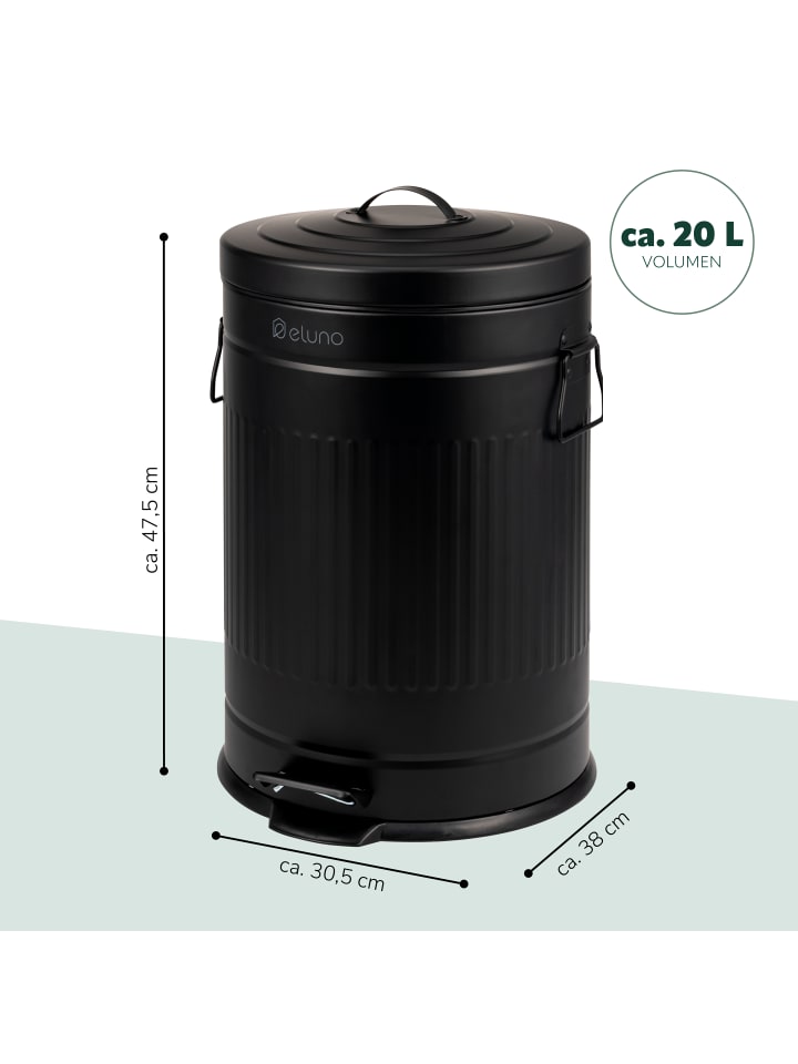 eluno Abfalleimer VINTAGE, Treteimer, 20 Liter Fassungsvermögen aus schwarzem Metall günstig kaufen onesize
