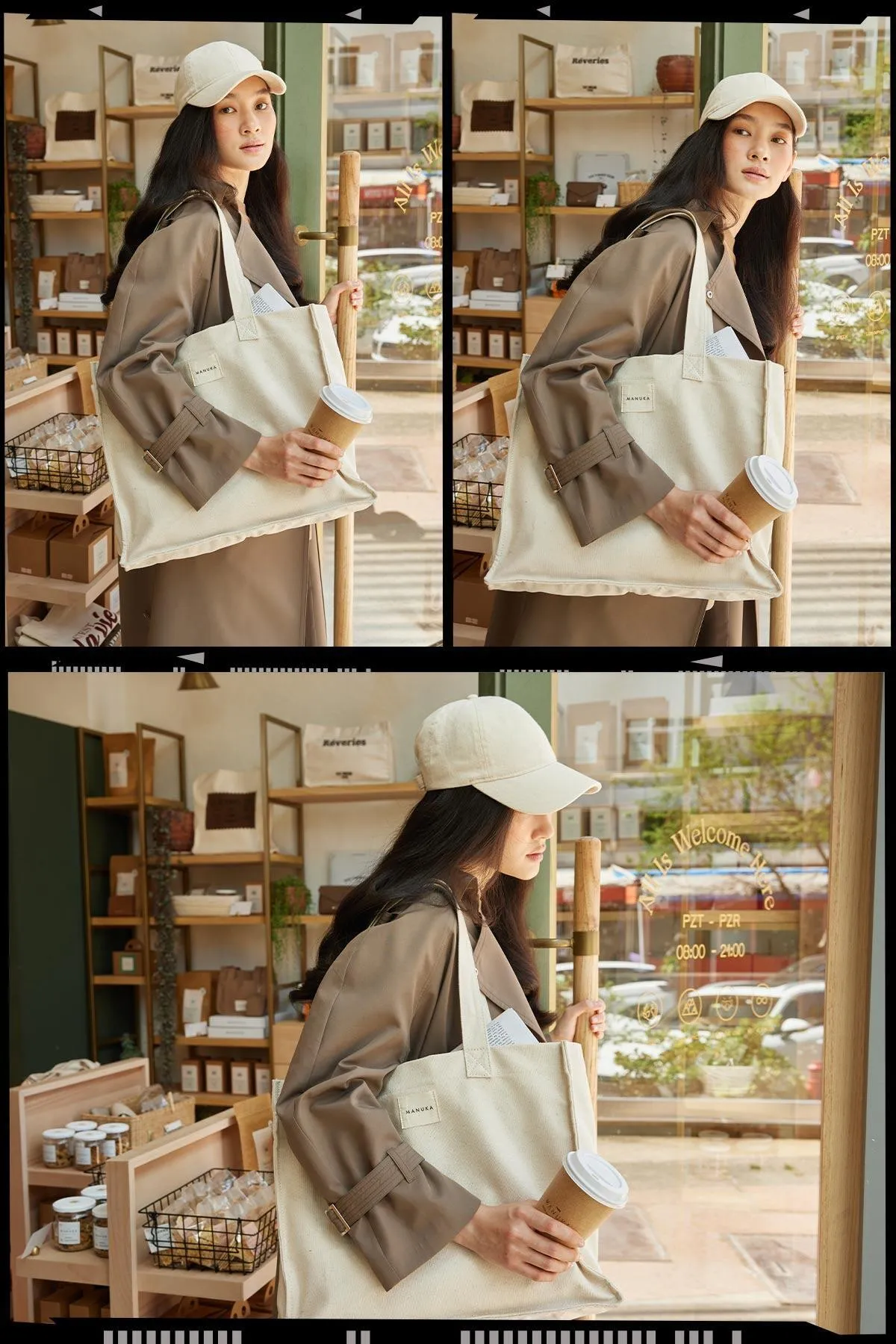 Manuka  Gestickte Shoper-Canvas-Tasche Natur