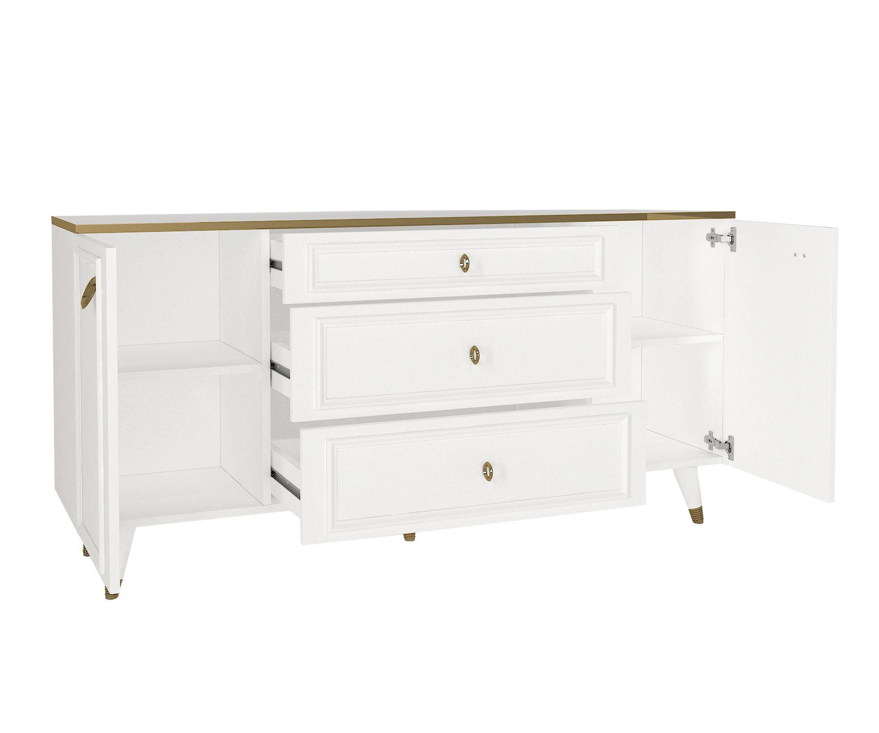 moebel17 Anrichte Sideboard Cornelia Weiß, Pflegeleichte Oberfläche, Sideboard mit Spiegel, Bietet viel Stauraum