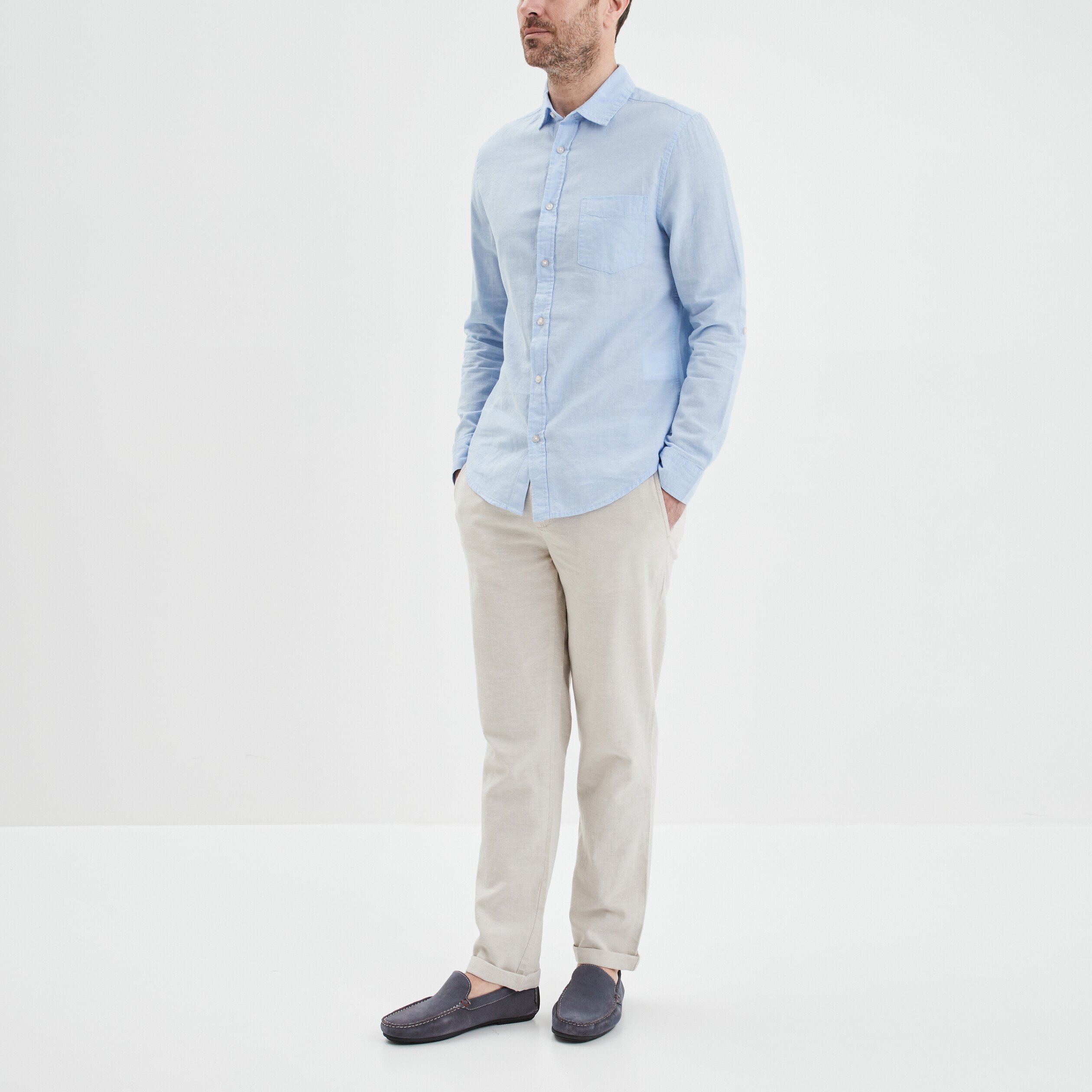 Chemise manches longues lin majoritaire bleu ciel homme | La Halle