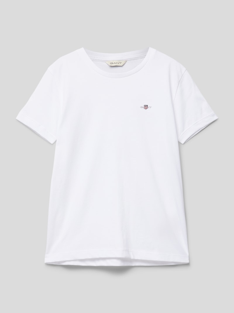 T-Shirt mit Logo-Stitching Modell 'SHIELD' in weiß