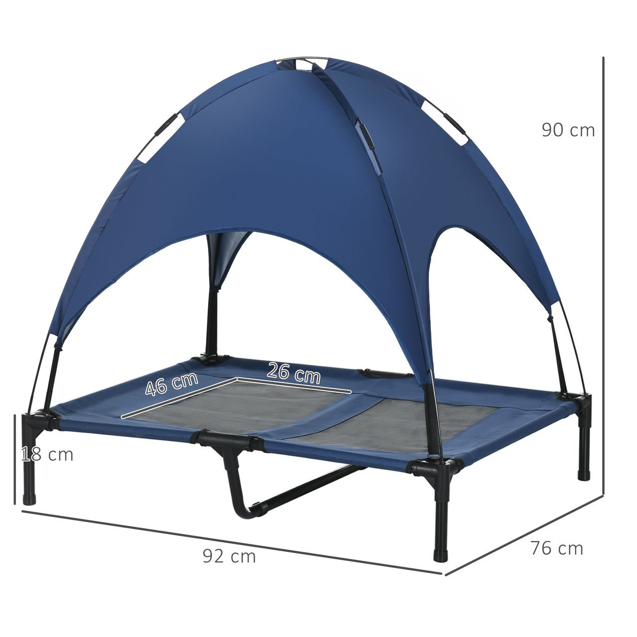 PawHut Haustierbett mit Baldachin Erhöhtes Hundebett Hundeliege outdoor Blau