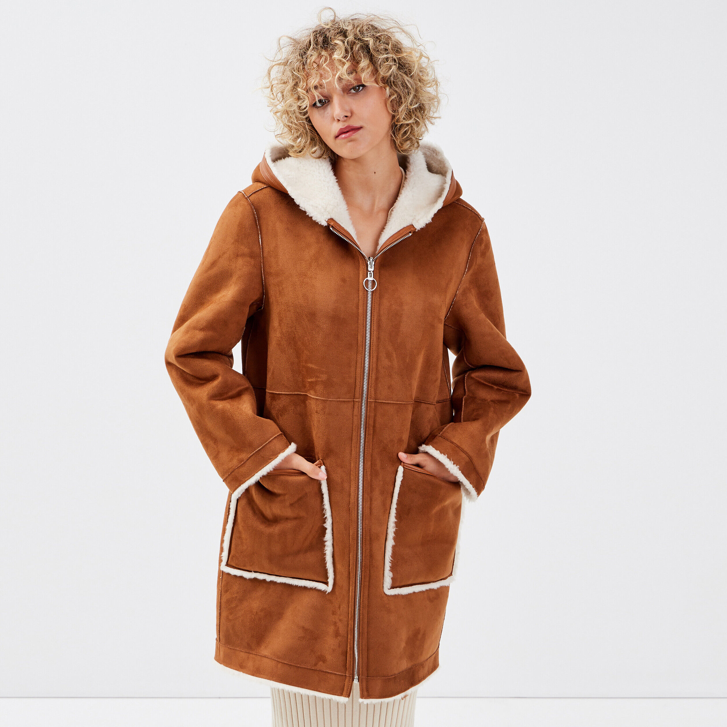 Manteau droit réversible camel femme | Cache Cache