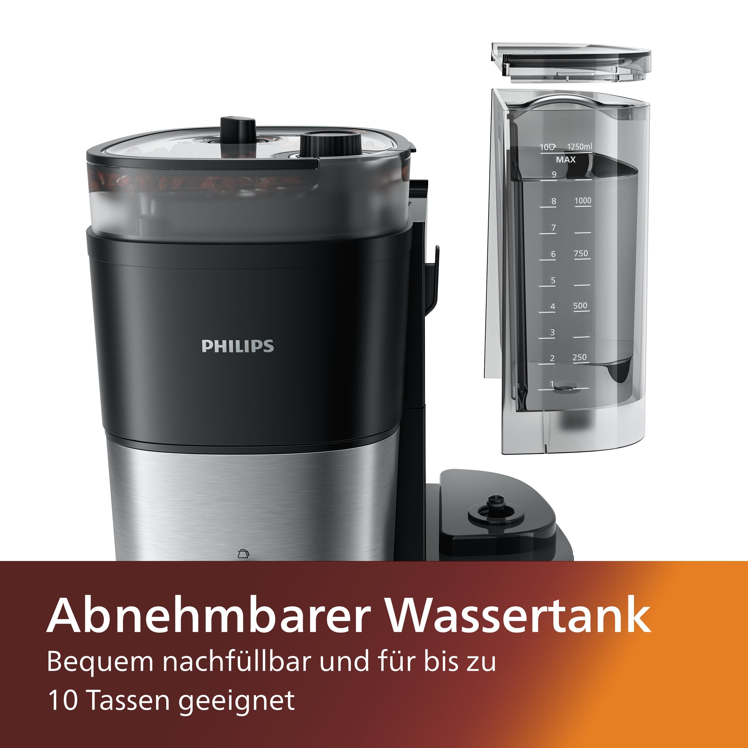 Philips Kaffeemaschine mit Mahlwerk HD7900/50 All-in-1 Brew, Permanentfilter 1x4, mit Smart Dosierung und Duo-Kaffeebohnenbehälter, inkl. Dosierlöffel