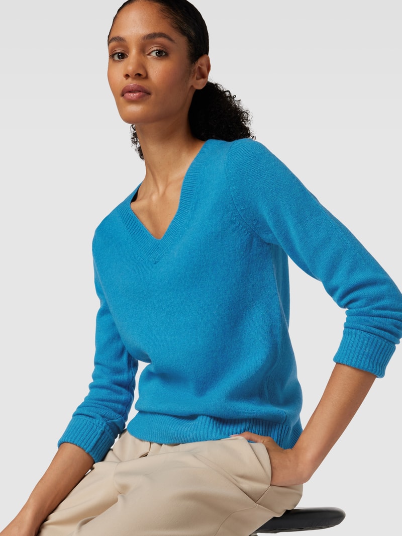 Strickpullover aus Wolle mit V-Ausschnitt in blau