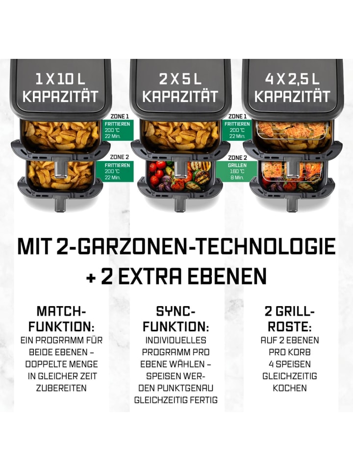 Gourmetmaxx GOURMETmaxx FryUp Vertikale Doppelkammer-Heißluftfritteuse - 10 L - 2800 Watt günstig kaufen onesize