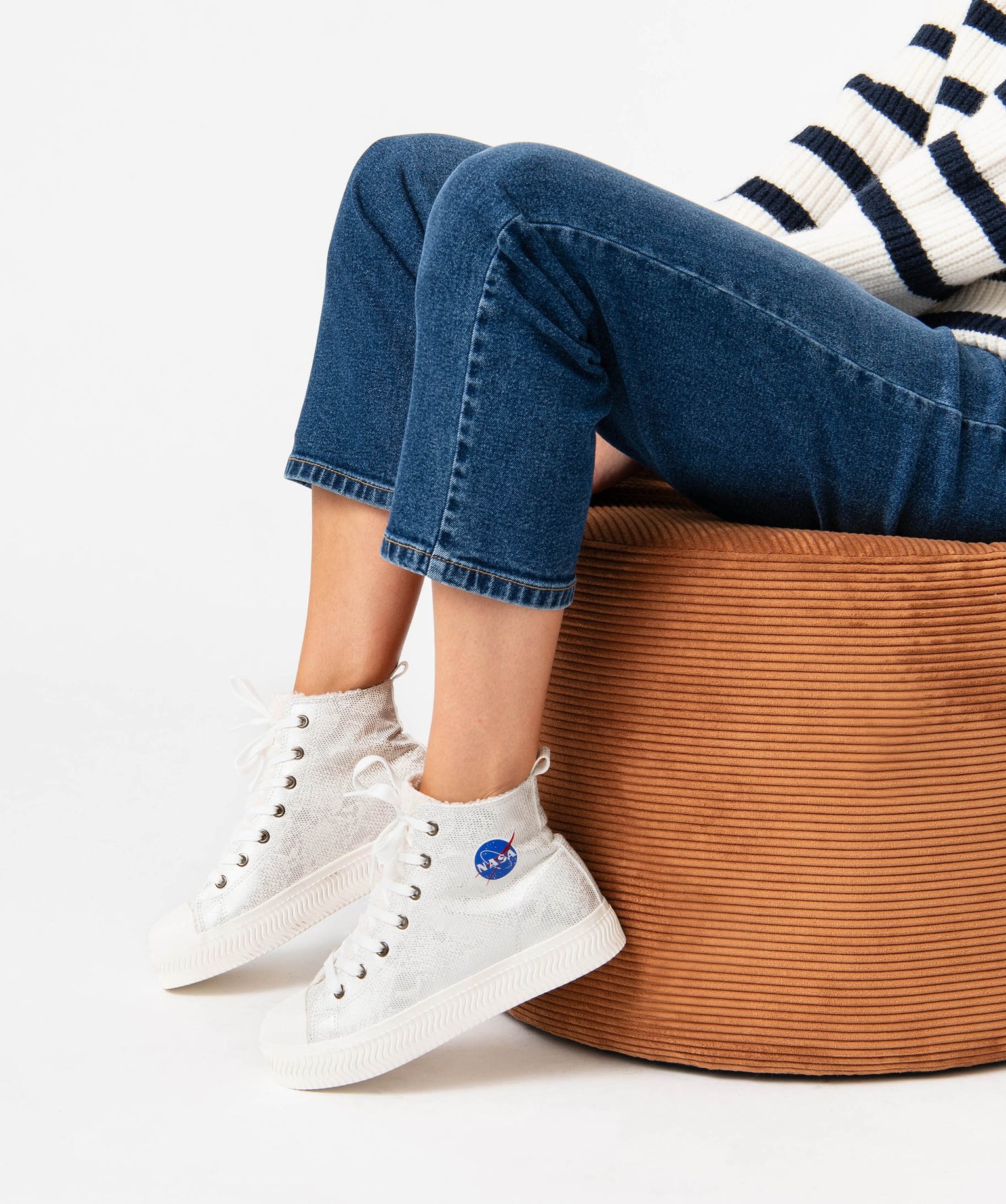 Baskets femme montantes à motifs fourrées Sherpa - Nasa argent | GEMO