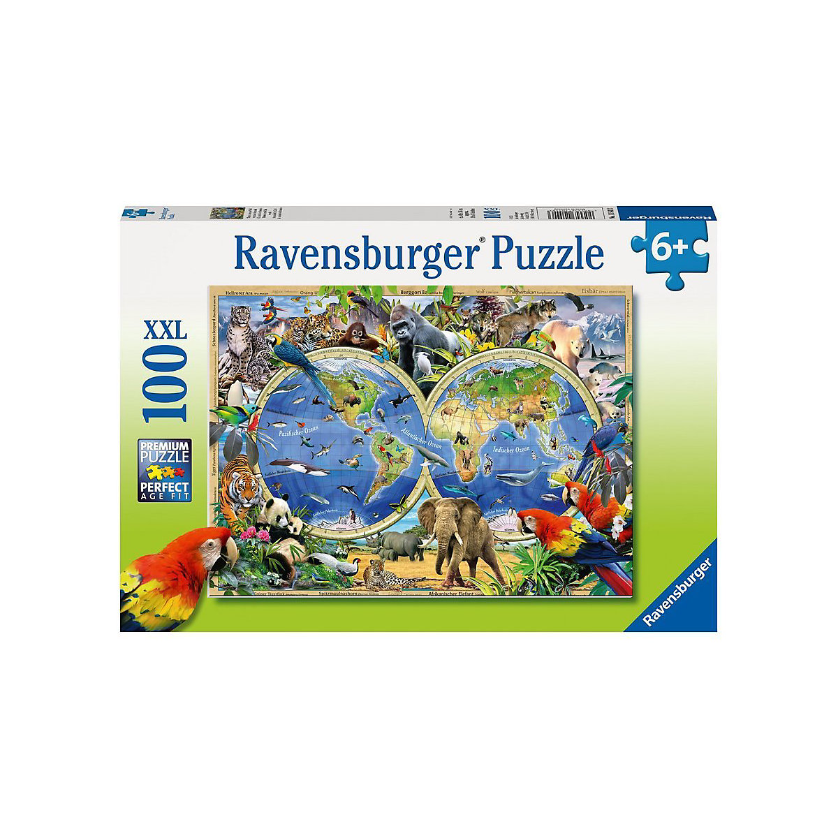 Puzzle, 100 Teile XXL, 49x36 cm, Tierisch um die Welt