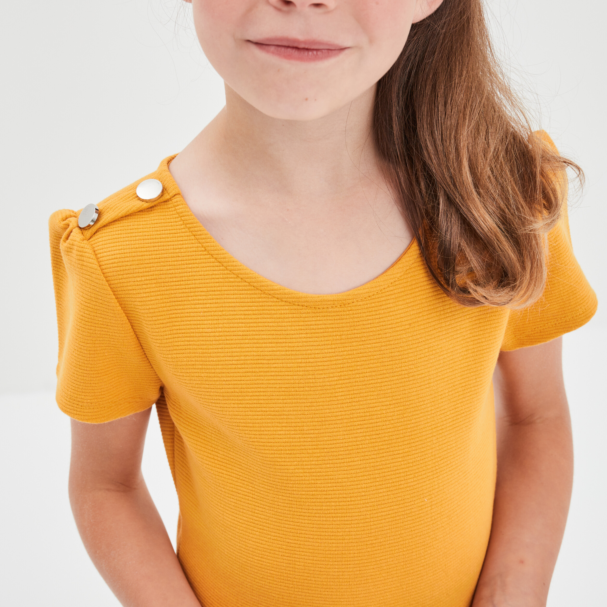 Robe trapèze manches courtes jaune moutarde fille | La Halle