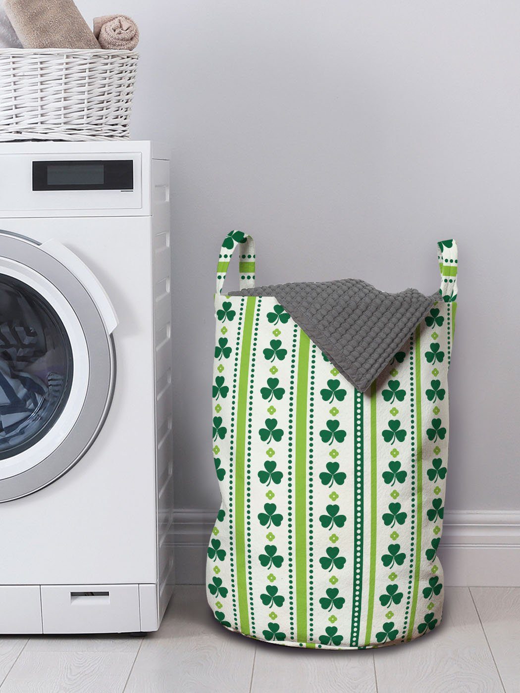 Abakuhaus Wäschesäckchen Wäschekorb mit Griffen Kordelzugverschluss für Waschsalons, Blumen Irish Clovers Linien Punkte