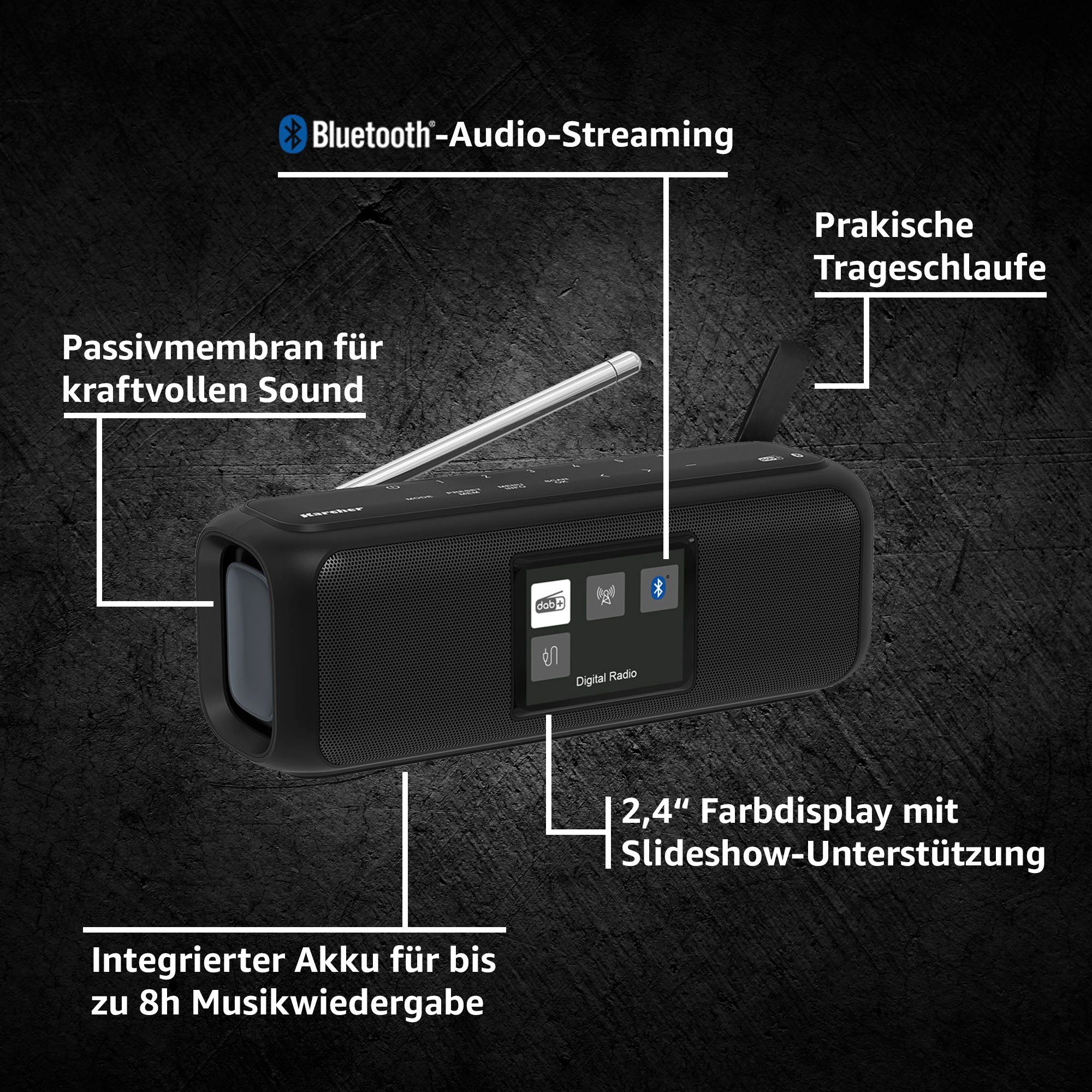 Karcher DAB Go Bluetooth Lautsprecher Digitalradio (DAB) (Digitalradio (DAB), UKW mit RDS, 5 W)