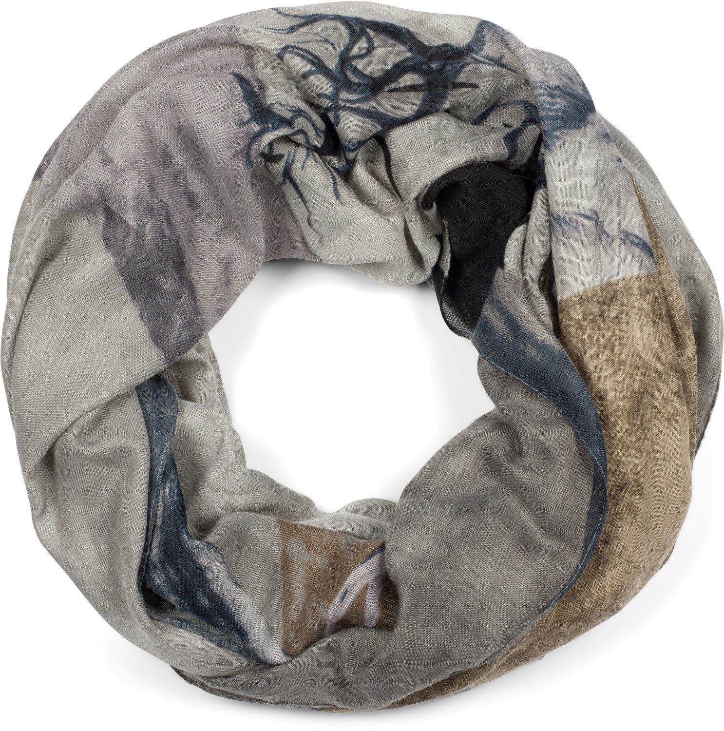 styleBREAKER Loop, (1-St), Loop Schal mit Hirsch Print