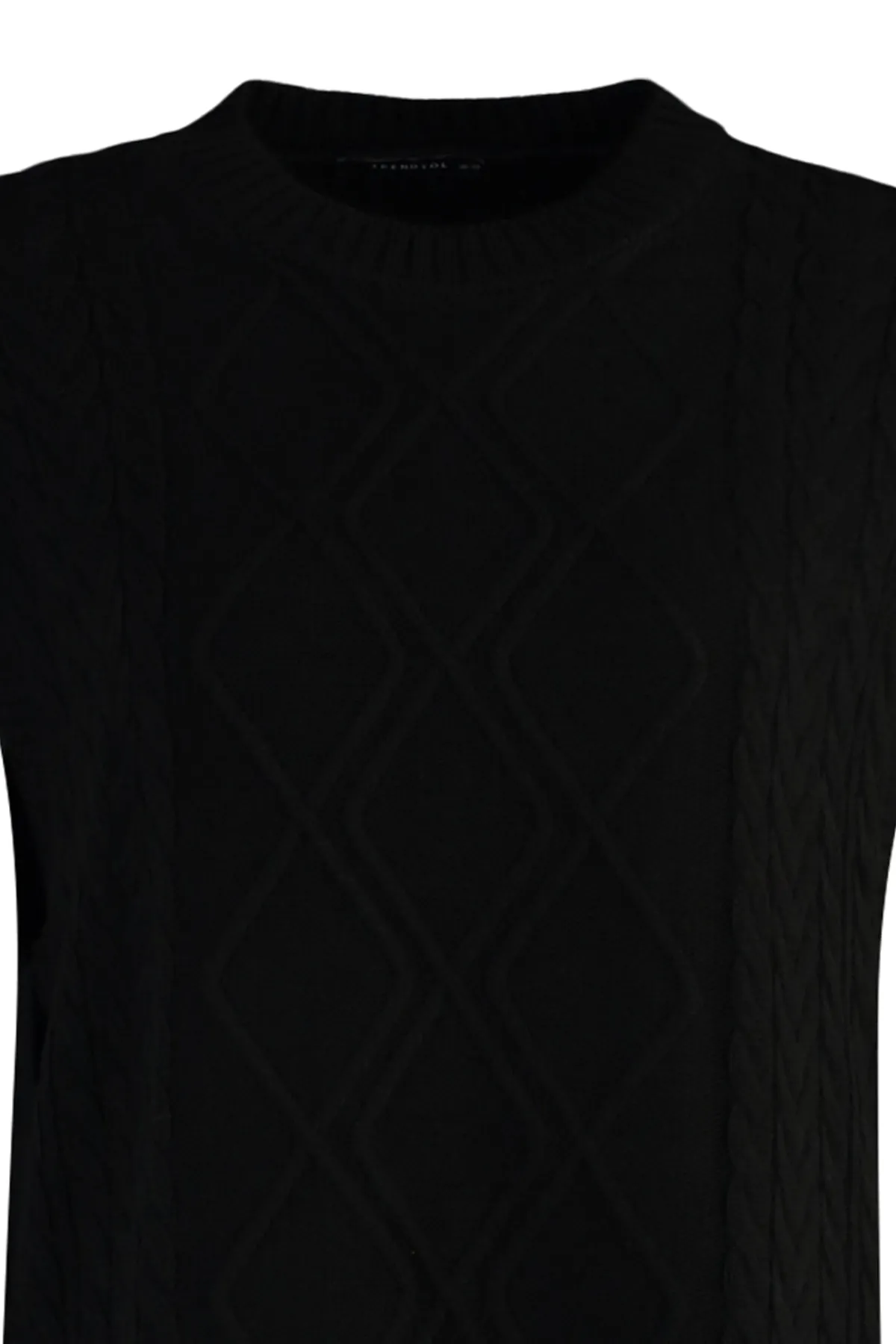 Trendyol Modest  Schwarzer geflochtener Strickpullover mit Bindegürtel TCTAW22UV0018