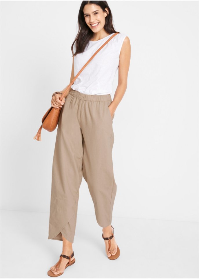 Knöchelfreie Hose mit Leinen und High-Waist-Bequembund, Loose-Fit