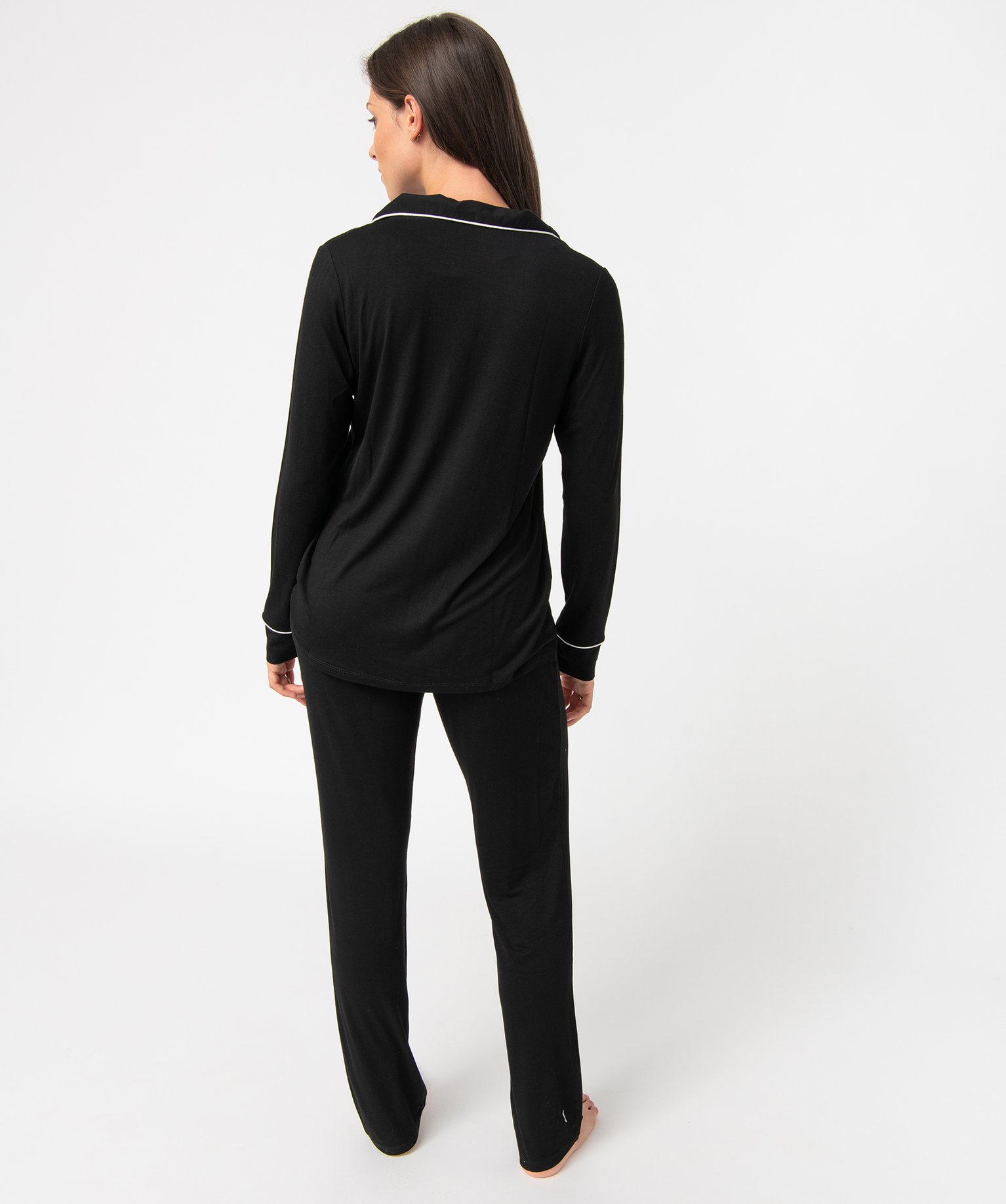 Pyjama deux pièces : chemise et pantalon femme noir | GEMO