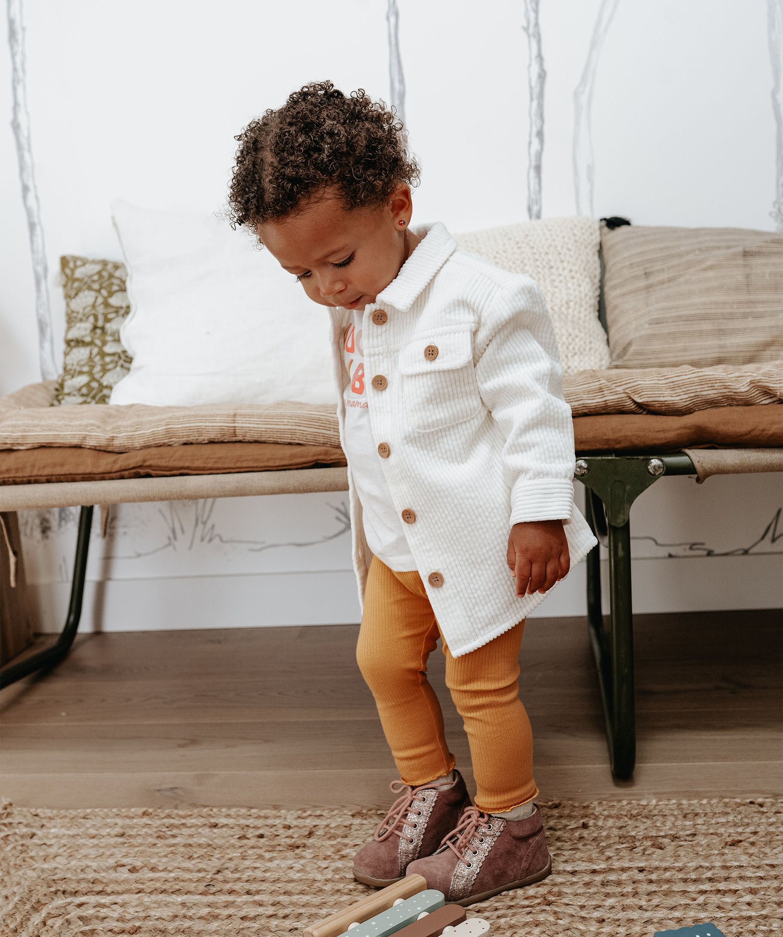 Chemise bébé fille en velours à grosses ctes ecru | GEMO