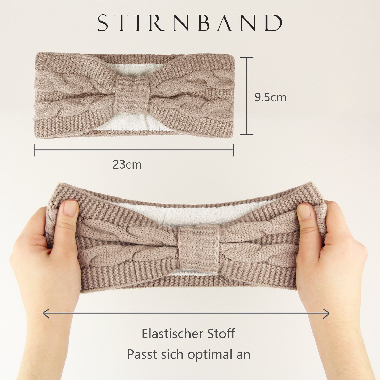 Frentree Stirnband Damen gestricktes Haarband mit Schleife und Zopfmuster, Mädchen Ohrenwärmer gefüttert mit weichem Fleece Innenfutter