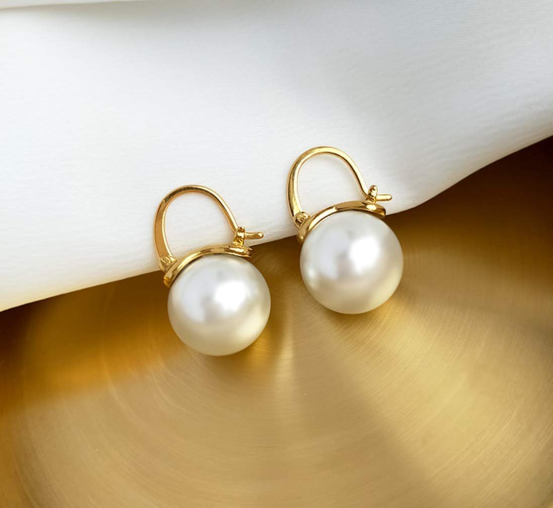 POCHUMIDUU Perlenohrringe Damen Ohrringe Golden Vergoldet Ohrhänger (2-tlg), Groß Perlen Tropfen Hängend Ohrringe Schmuck Geschenke Für Frauen
