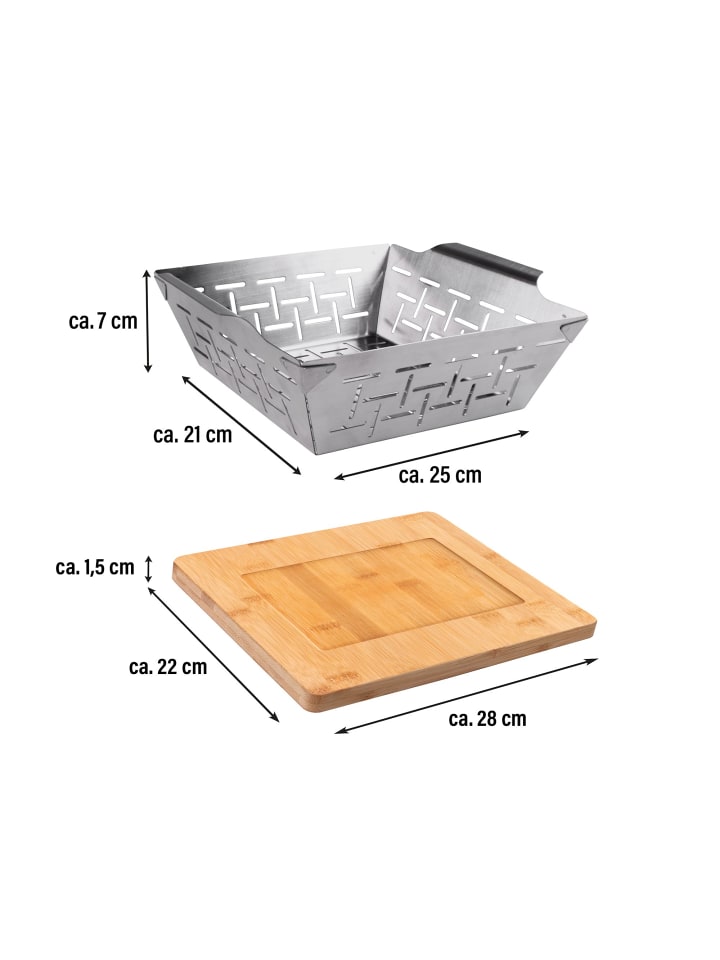 Stoneline Grillkorb mit Brett | Edelstahl in Edelstahl günstig kaufen 2,2 L