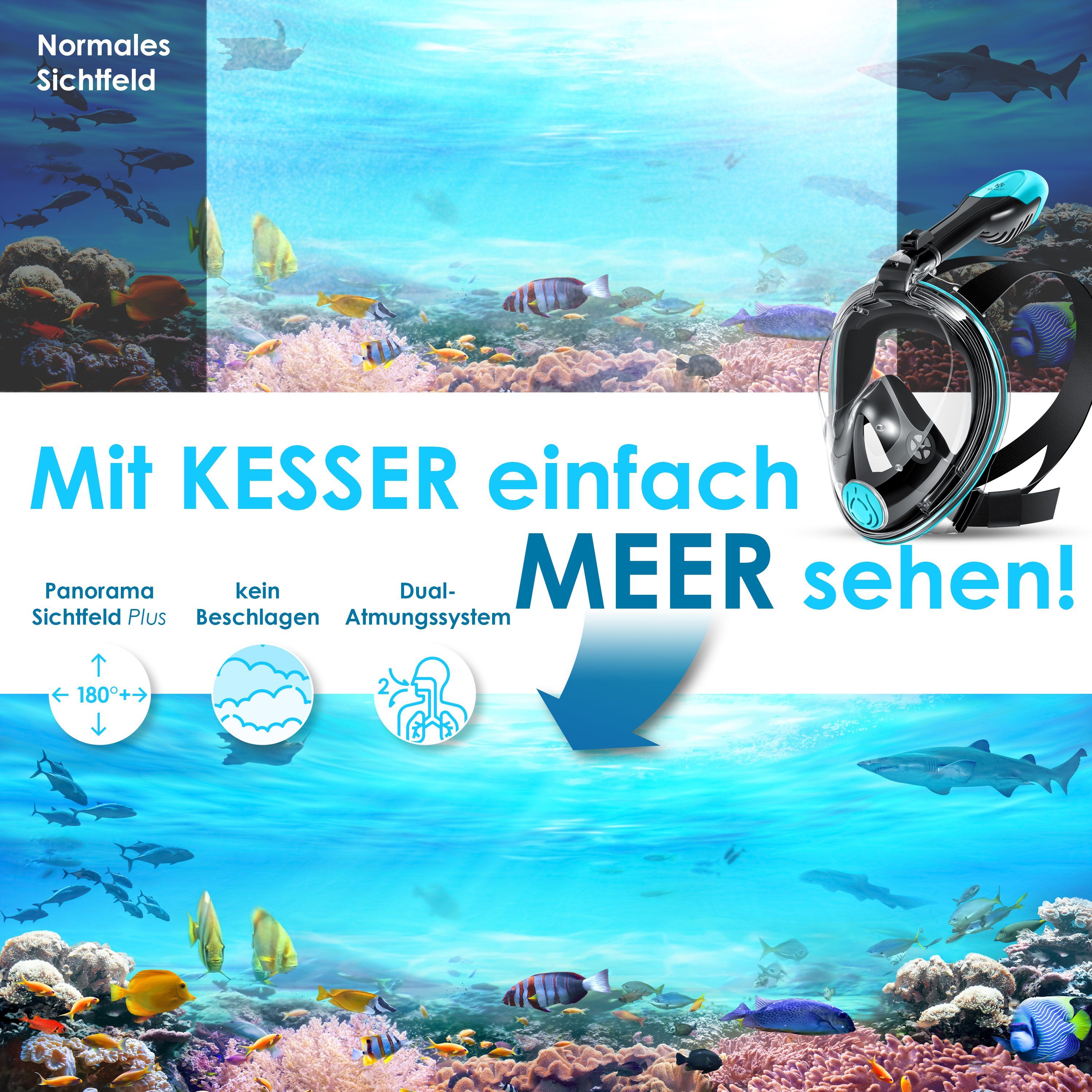 KESSER Tauchermaske, Tauchmaske Vollgesichtsmaske, Faltbare Schnorchelmaske