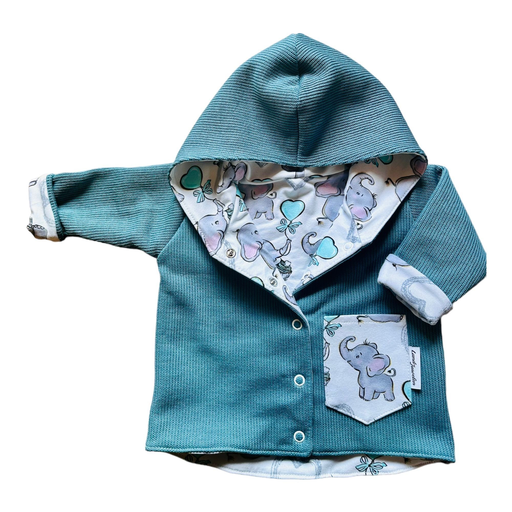 Land-Juwelen Kapuzenstrickjacke Strickjacke Elefant weiß mint türkis