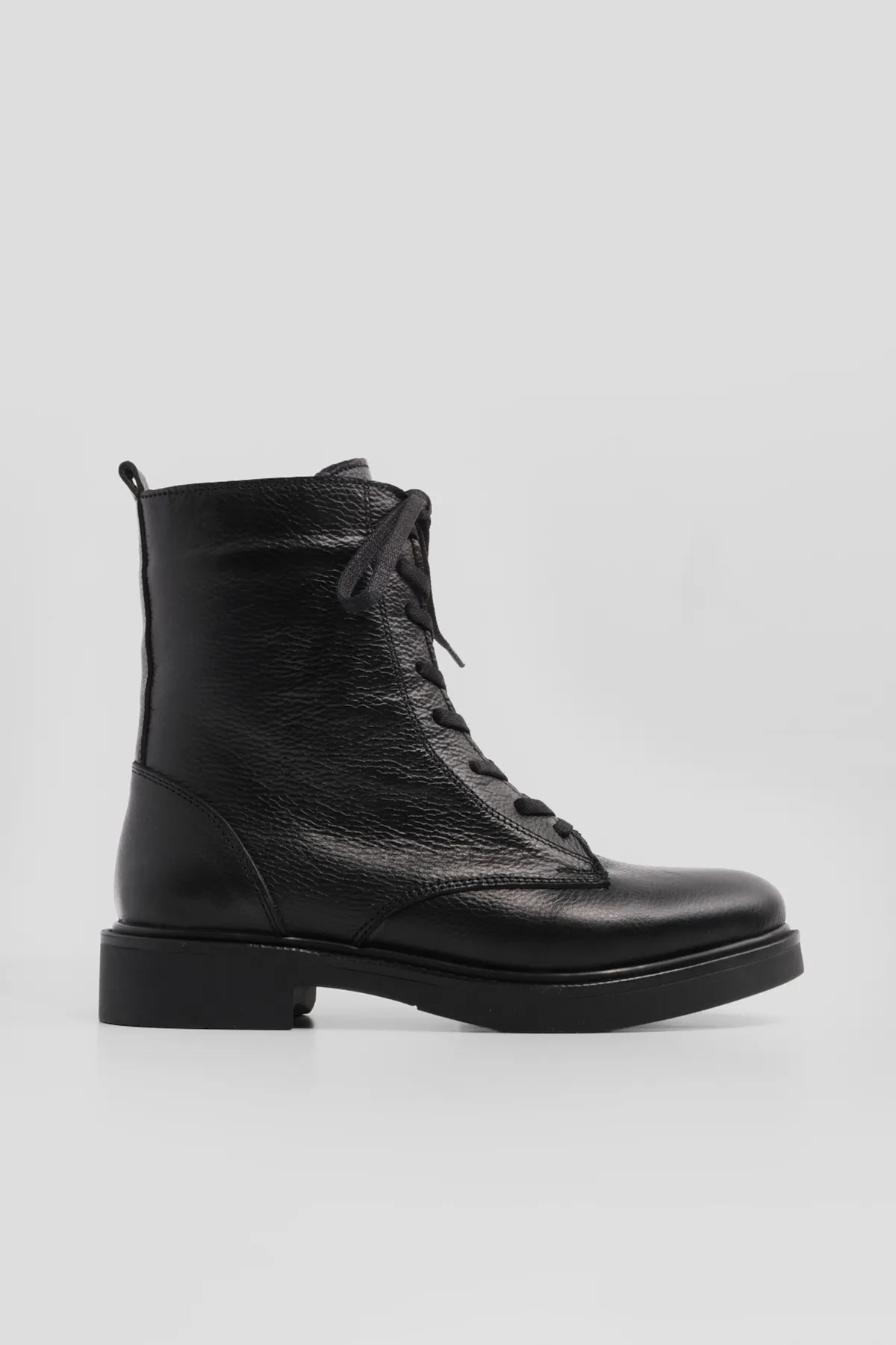 Marjin  Damen-Stiefel aus echtem Leder, Schnürung, Reißverschluss, Spitze, Schwarz