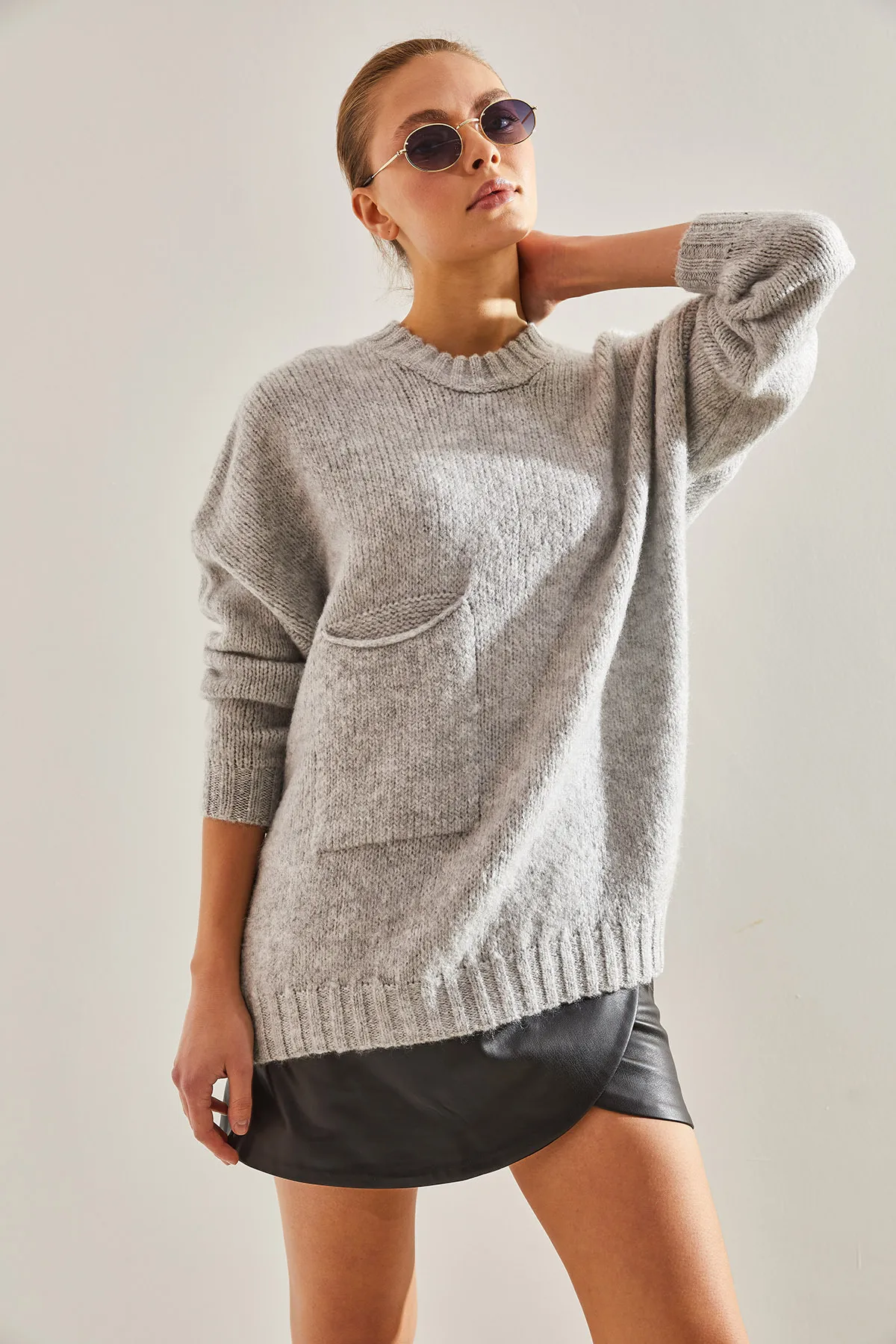 Bianco Lucci  Gemusterter Strickpullover für Damen mit großen Taschen