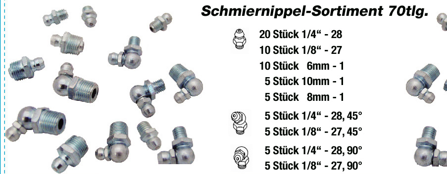 Kraft Werkzeuge Schmiernippel Sortiment 70tlg.