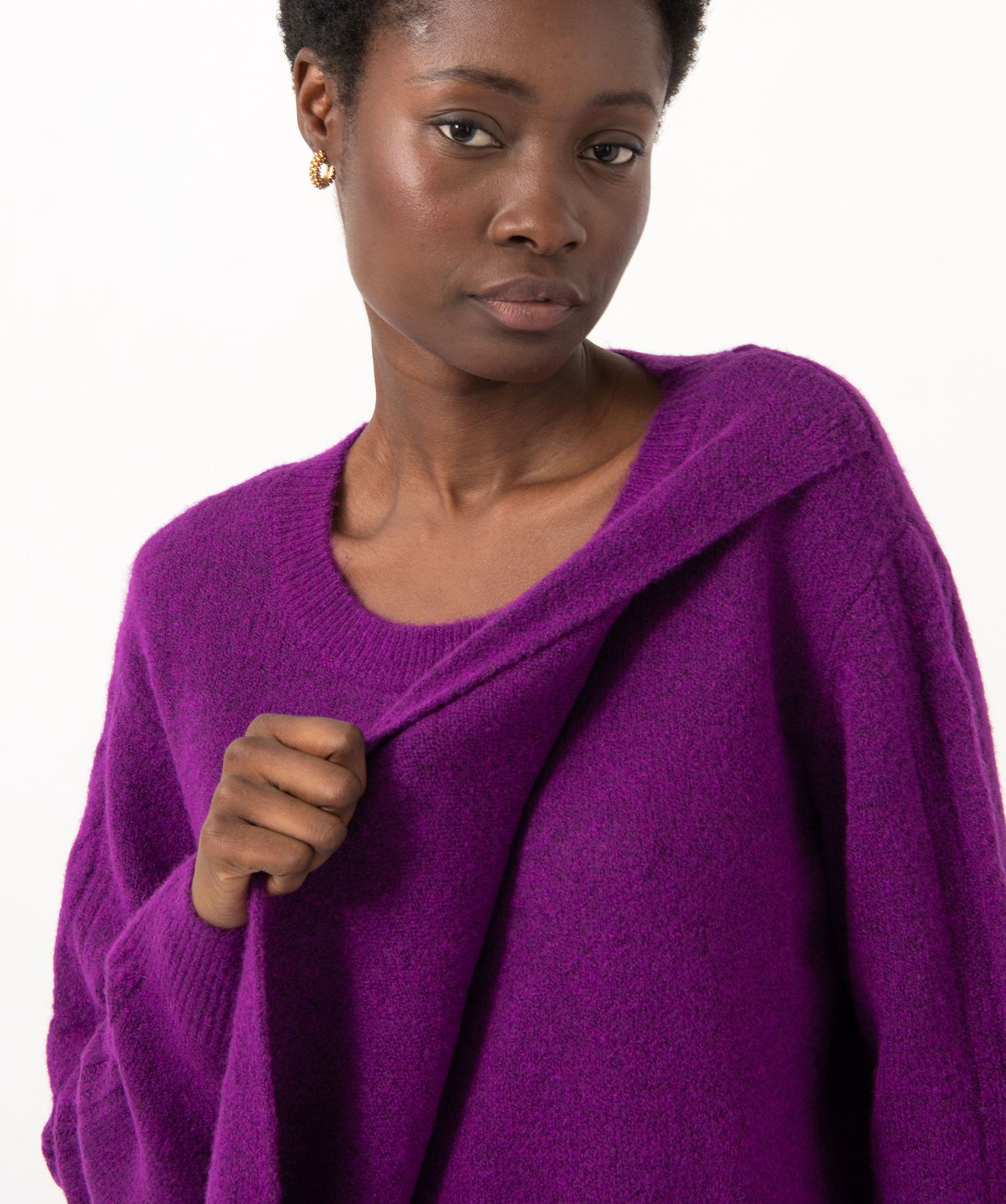 Pull maternité compatible allaitement en maille moelleuse violet | GEMO