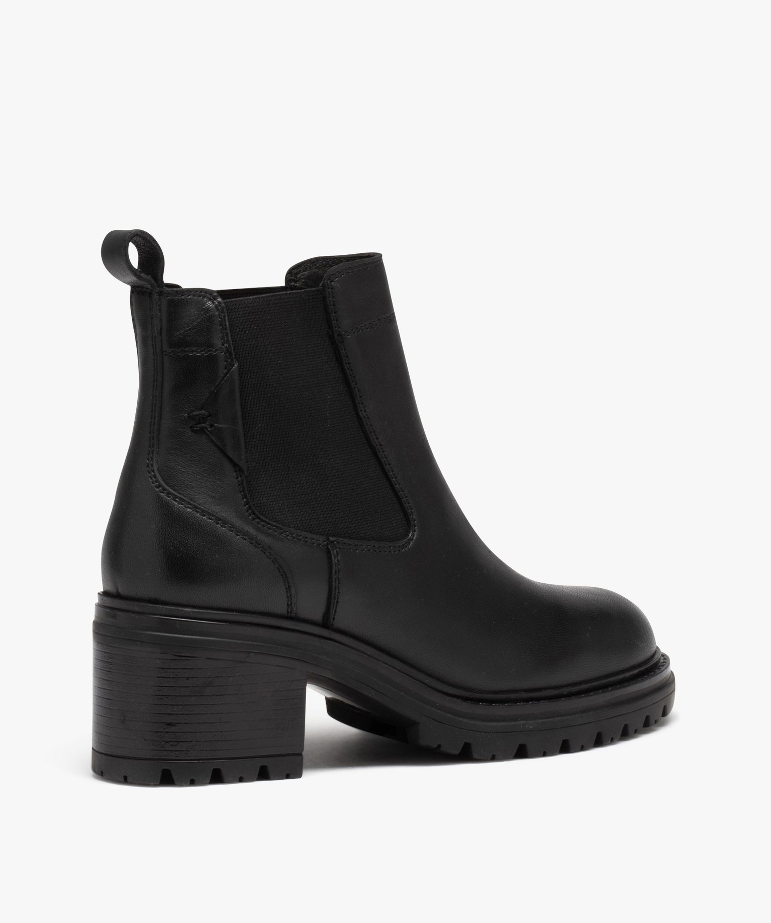 Boots femme à talon en cuir uni style Chelsea noir | GEMO