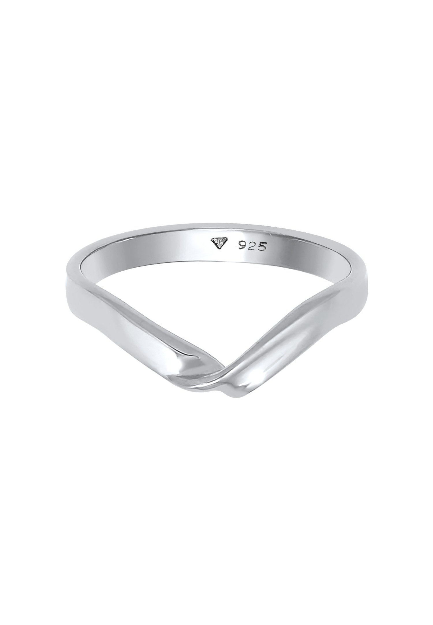 Anillo Elli para mujer con forma de V, diseño minimalista básico y moderno con detalles retorcidos, plata de ley 925.