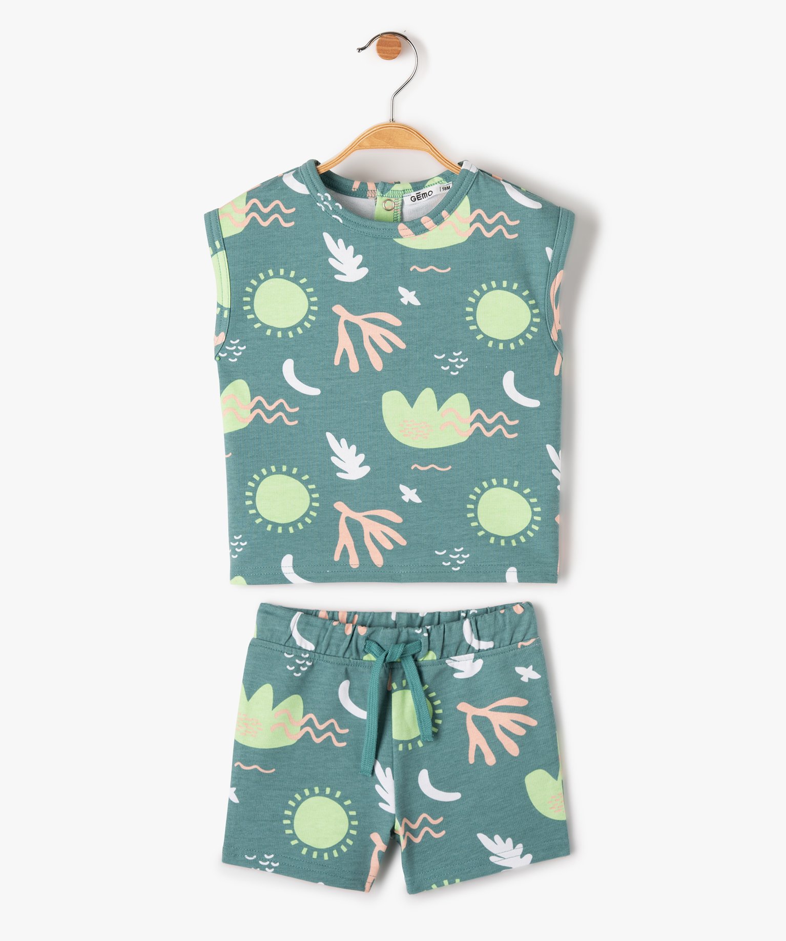 Ensemble bébé Garçon 2 pièces : short + débardeur imprimé vert | GEMO
