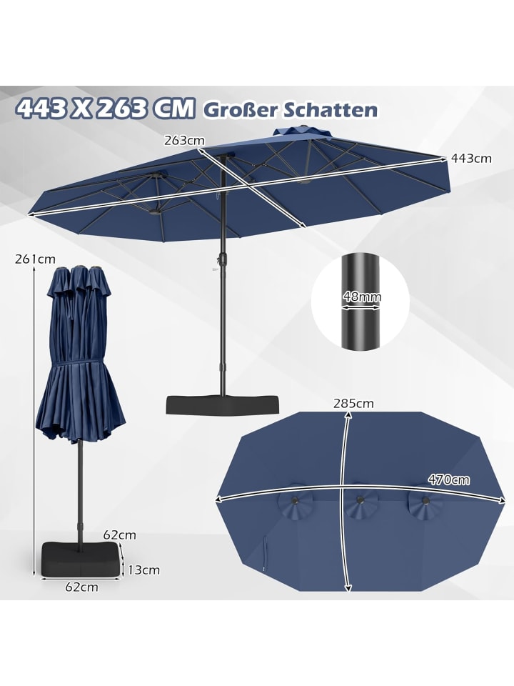 COSTWAY Doppelsonnenschirm mit Ständer 443 x 263 cm in Dunkelblau günstig kaufen onesize