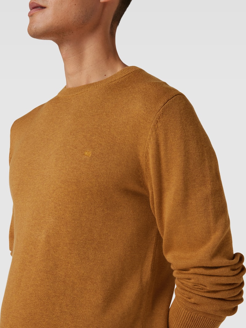 Strickpullover mit Rundhalsausschnitt in dunkelgelb meliert