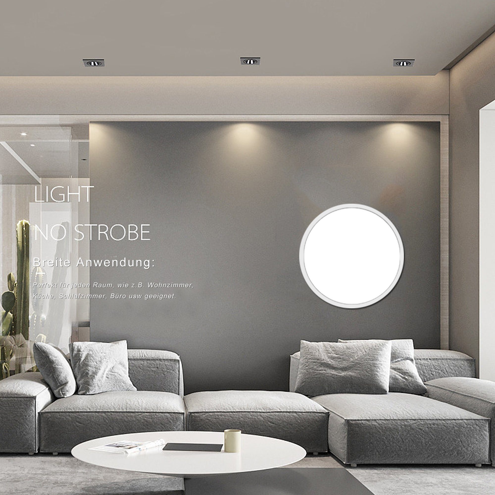 IBETTER Deckenleuchte LED Deckenlampe Flach Rund Ø23cm IP65Badezimmer licht,20W Wohnzimmer, Bad-Leuchte Lampe Flur inkl Leuchtmittel 20W 6500K, weiß, Wohnzimmer-Leuchte Lampe Flur inkl Leuchtmittel, küchenlampe
