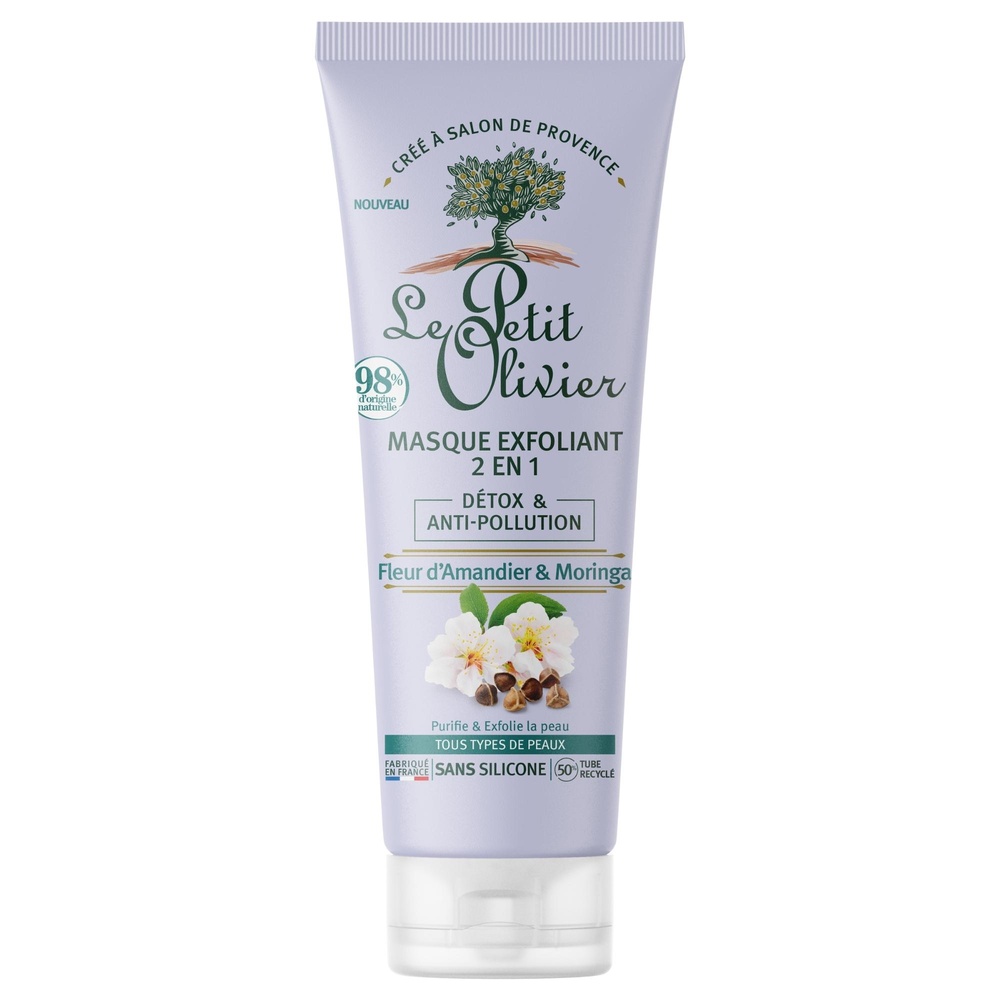 le petit olivier Masque Exfoliant 2 en 1 Détox & Anti-Pollution Fleur d'Amandier & Moringa Masque Exfoliant - Tous Types de Peaux
