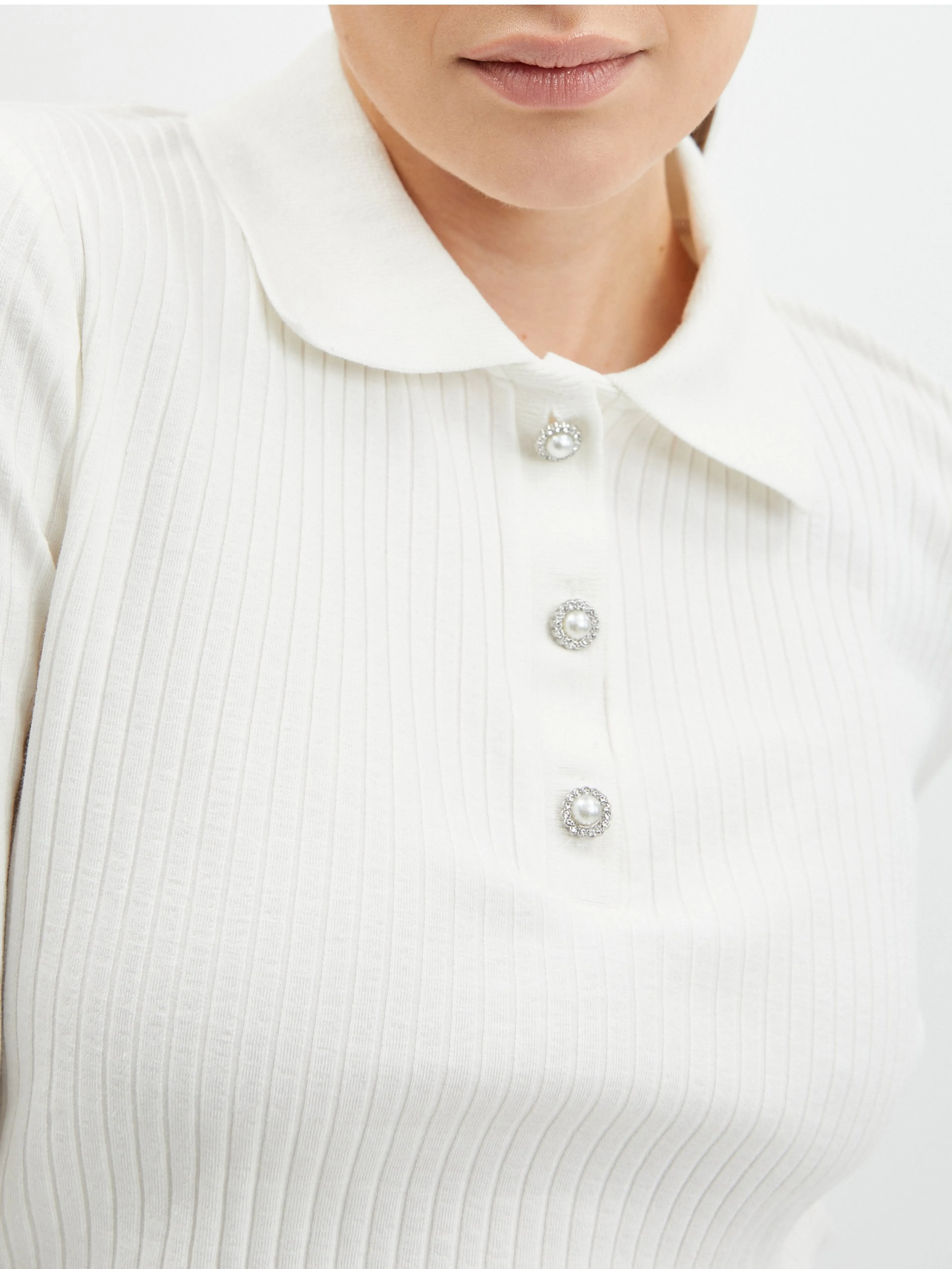 Weißes geripptes Damen Poloshirt ORSAY