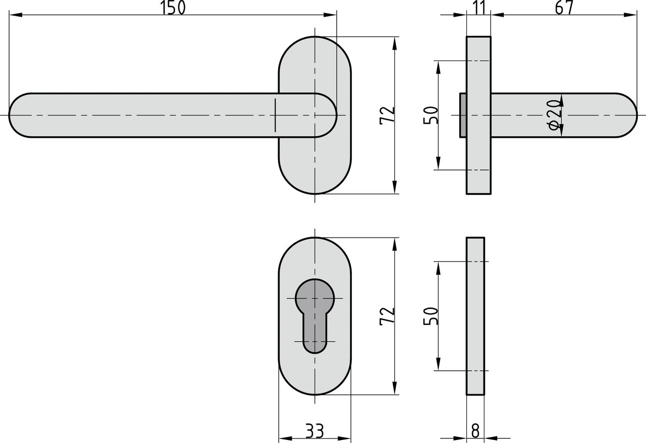 Basi ZB 3150 PZ ½ Schmalrahmen-Garnitur (innen)