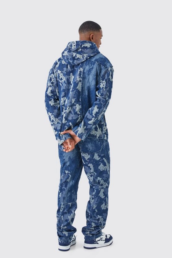 Gespleißte Camouflage Jeansjacke mit Reißverschluss